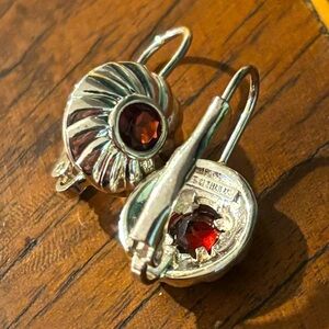 Authentic Sterling Silver 925 Round Garnet Drop Dainty Dangle Earrings in Spiral